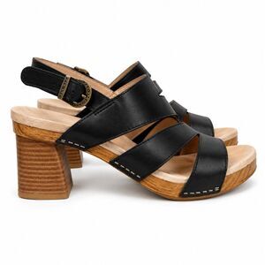 Dansko Ashlee Sandals Womens 38 Black Leather Slingback Block Heel Comfort Boho